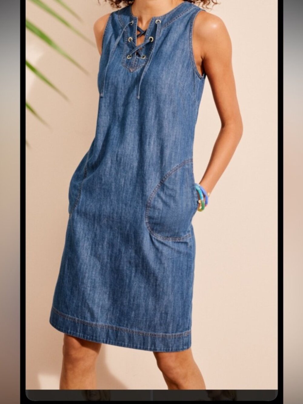 Talbots Denim Jean Lace Up Summer Shift Dress - Womens size 16P - NWOT